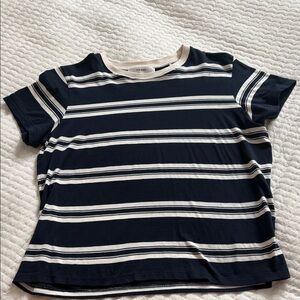 Frame Women’s Navy & White Striped Short Sleeve Tee